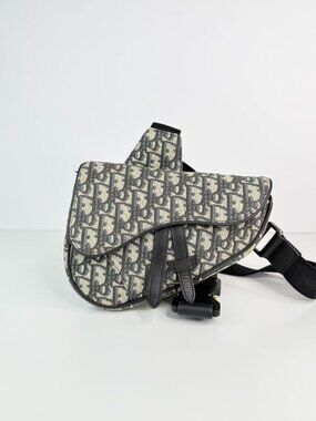 Christian Dior Saddle Blue Oblique Jacquard Canvas Shoulder Crossbody Bag